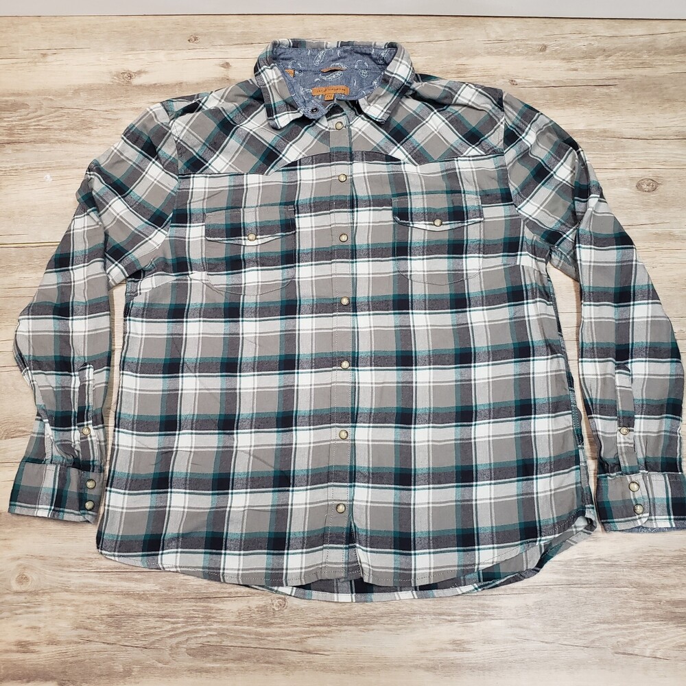 Jachs Girlfriend Shirt Womens XXL Plaid Flannel Pearl Snap Long Sleeve Roll up